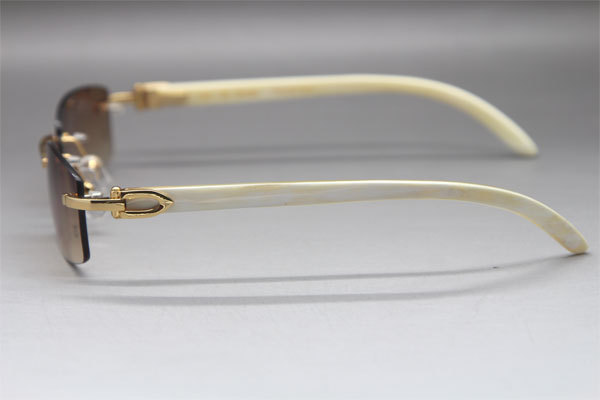 Cartier CT White Genuine Natural Rimless Sunglasses Gold Brown Lens Size：54