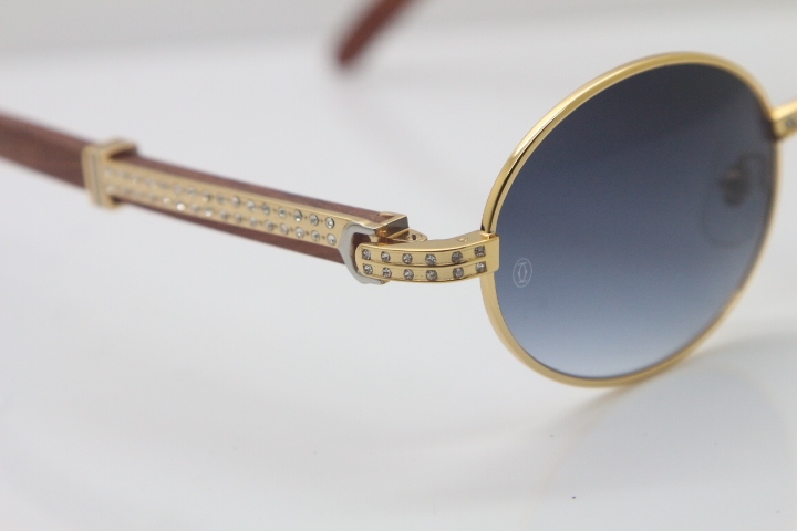 New Decor Wood frame 7550178 Wood 18K Gold Sunglasses Round Sunglasses Men Brand Smaller/Big Stones Glasses in Gold Brown Lens