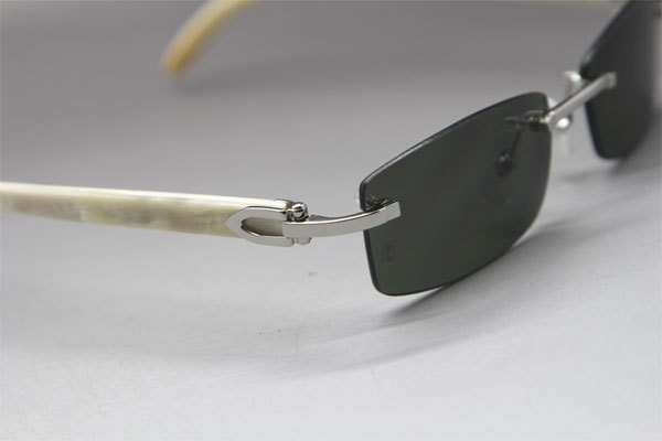 Cartier CT White Genuine Natural Rimless Sunglasses Gold Brown Lens Size：54