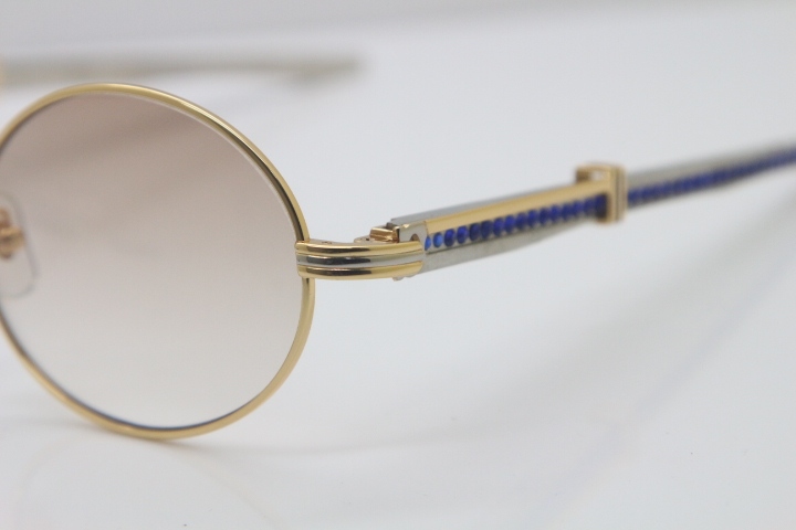 Cartier 7550178 luxury brand 18K Gold sunglasses Vintage Sun Glasses Original Stainless Steel Blue Smaller/Big Stones Sunglasses in Gold Brown Lens