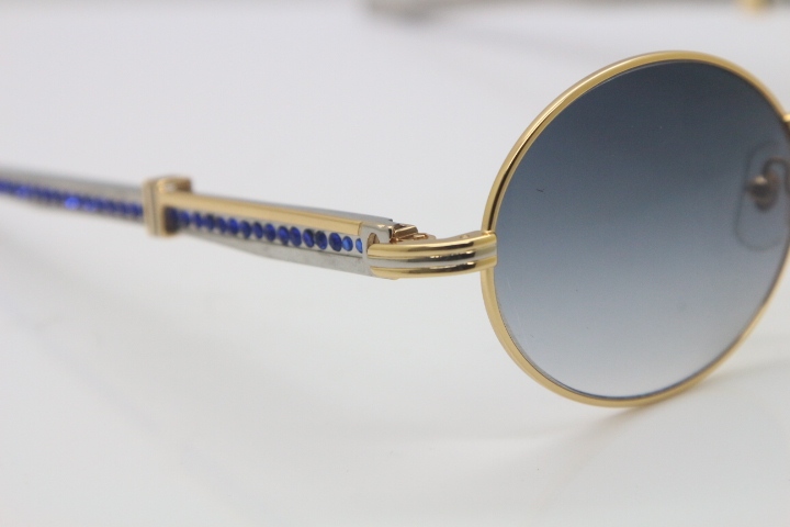 Cartier 7550178 luxury brand 18K Gold sunglasses Vintage Sun Glasses Original Stainless Steel Blue Smaller/Big Stones Sunglasses in Gold Brown Lens