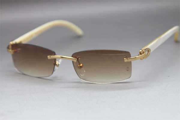 Cartier CT White Genuine Natural Rimless Sunglasses Gold Brown Lens Size：54