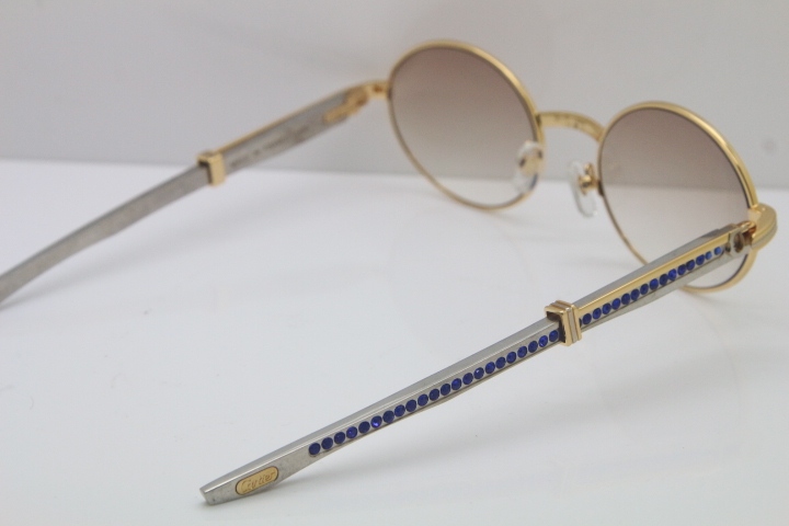 Cartier 7550178 luxury brand 18K Gold sunglasses Vintage Sun Glasses Original Stainless Steel Blue Smaller/Big Stones Sunglasses in Gold Brown Lens