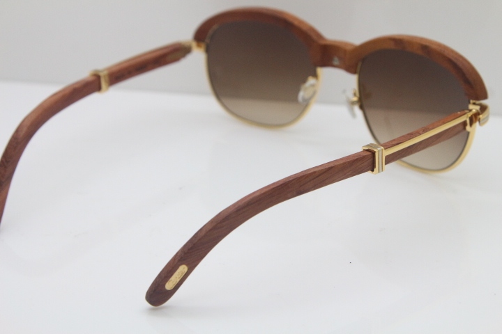 Cartier Hot Carved Wood Trimming Lens 1116443 Wood Sunglasses in Gold Brown Lens