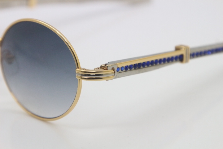 Cartier 7550178 luxury brand 18K Gold sunglasses Vintage Sun Glasses Original Stainless Steel Blue Smaller/Big Stones Sunglasses in Gold Brown Lens