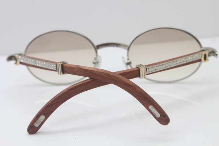 New Decor Wood frame 7550178 Wood 18K Gold Sunglasses Round Sunglasses Men Brand Smaller/Big Stones Glasses in Gold Brown Lens