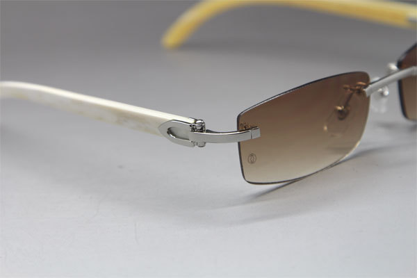Cartier CT White Genuine Natural Rimless Sunglasses Gold Brown Lens Size：54