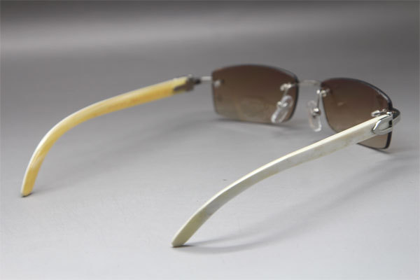 Cartier CT White Genuine Natural Rimless Sunglasses Gold Brown Lens Size：54