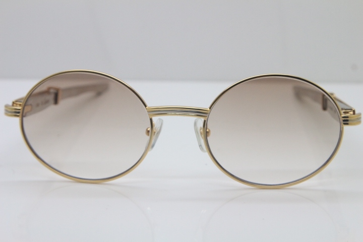 Cartier 7550178 luxury brand 18K Gold sunglasses Vintage Sun Glasses Original Stainless Steel Blue Smaller/Big Stones Sunglasses in Gold Brown Lens