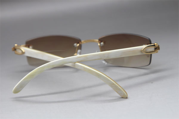 Cartier CT White Genuine Natural Rimless Sunglasses Gold Brown Lens Size：54