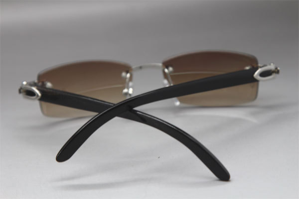 Cartier CT Black Buffalo Horn Rimless Sunglasses Gold Brown Lens Size：54