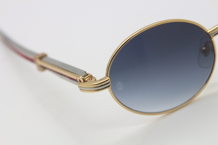 Hot Cartier 7550178 luxury brand 18K Gold sunglasses Vintage Sun Glasses Original Stainless Steel Red Smaller/Big Stones Sunglasses in Gold Brown Lens