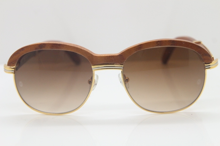 Cartier Hot Carved Wood Trimming Lens 1116443 Wood Sunglasses in Gold Brown Lens