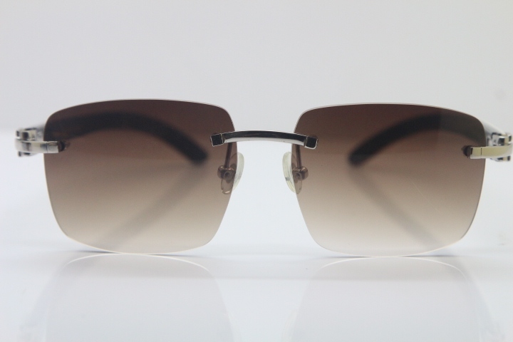 Cartier 8300816 Rimless Original White Inside Black Buffalo Horn Sunglasses in Gold Brown Lens Limited edition Hot