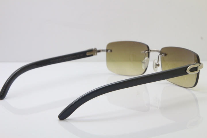 Cartier CT 8200757 Men famous brand Original Black Genuine Buffalo horn 8200758 Rimless Sunglasses