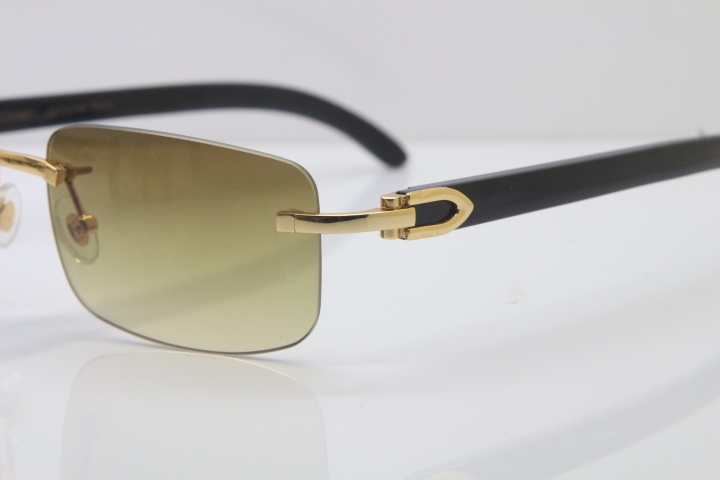 Wholesale High-end brand Cartier 3524012 Rimless SunGlasses Original Black Buffalo Horn Sunglasses in Gold Brown Lens Hot