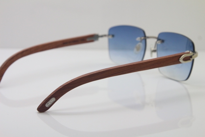 Cartier T8300816 Rimless Original Wood Sunglasses in Gold Brown Lens Hot