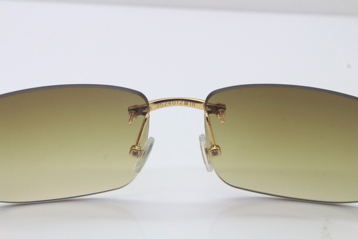 Wholesale High-end brand Cartier 3524012 Rimless SunGlasses Original Black Buffalo Horn Sunglasses in Gold Brown Lens Hot