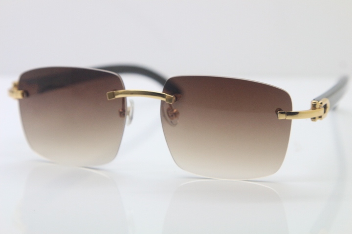 Wholesale High-end brand Carter CT8300816 Rimless Original Black Buffalo Horn Sunglasses in Gold Brown Lens Hot