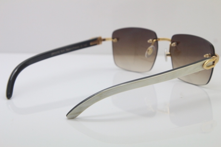 Cartier 8300816 Rimless Original White Inside Black Buffalo Horn Sunglasses in Gold Brown Lens Limited edition Hot