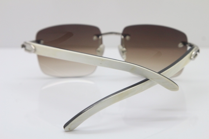 Cartier 8300816 Rimless Original White Inside Black Buffalo Horn Sunglasses in Gold Brown Lens Limited edition Hot