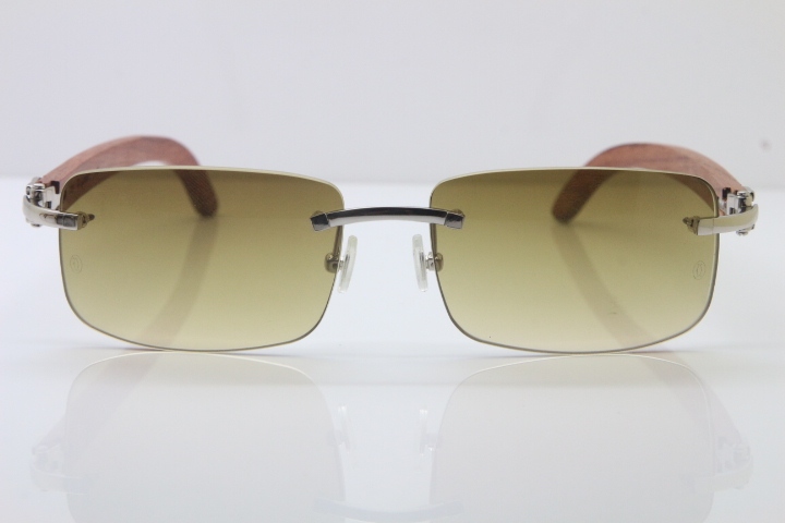 Hot Cartier CT 8200757 Rimless Wood Sunglasses 8200758 Silver Brown Lens