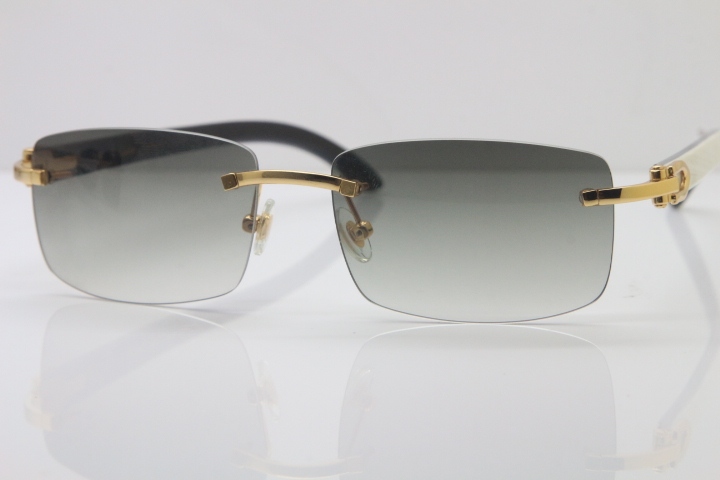 Wholesale High-end brand Cartier Limited edition White Mix Black Buffalo horn Rimless 3524012 Sunglasses in Brown Lens Hot