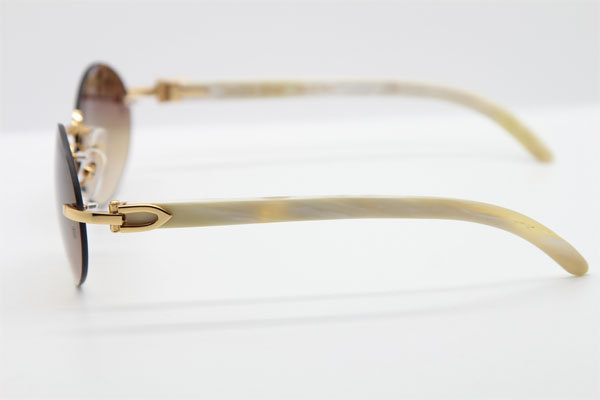 Cartier CT 5124018 18K Gold Rimless White Genuine Natural Sun Glasses Buffalo Horn Sunglasses in Gold Brown Lens Hot