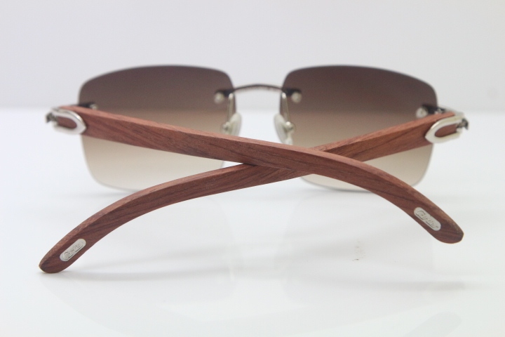 Cartier T8300816 Rimless Original Wood Sunglasses in Gold Brown Lens Hot