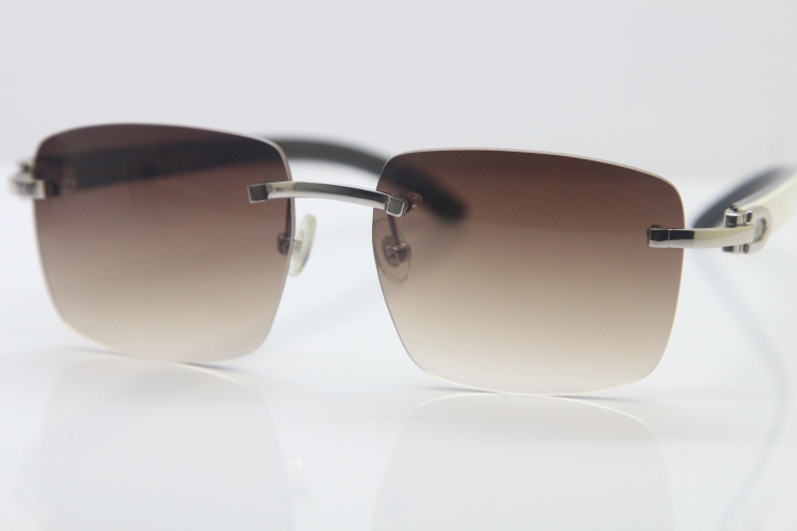 Cartier 8300816 Rimless Original White Inside Black Buffalo Horn Sunglasses in Gold Brown Lens Limited edition Hot