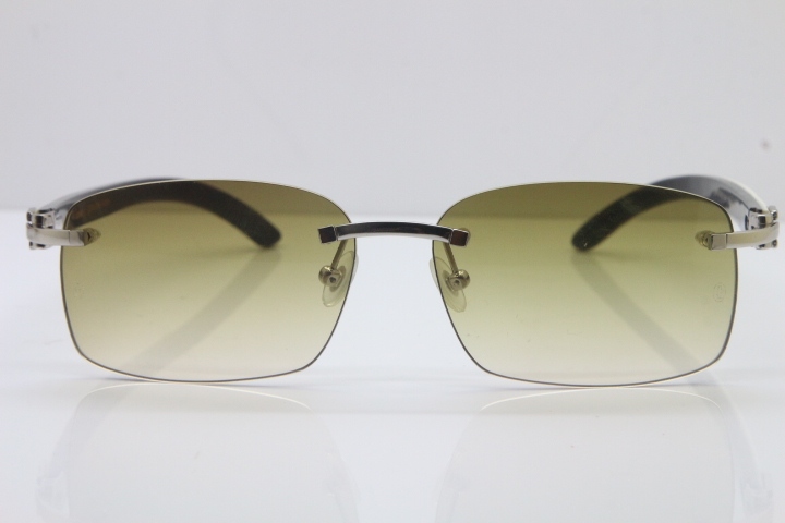 Cartier Rimless 8200759 Original White Inside Black Buffalo Horn Sunglasses in Gold Brown Lens