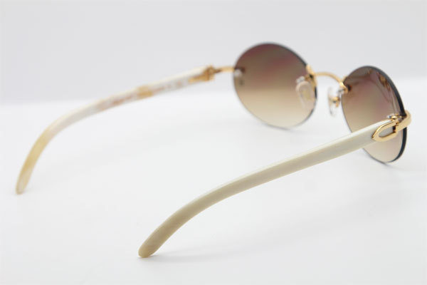 Cartier CT 5124018 18K Gold Rimless White Genuine Natural Sun Glasses Buffalo Horn Sunglasses in Gold Brown Lens Hot