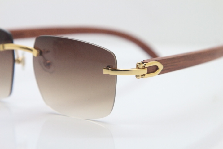 Cartier T8300816 Rimless Original Wood Sunglasses in Gold Brown Lens Hot