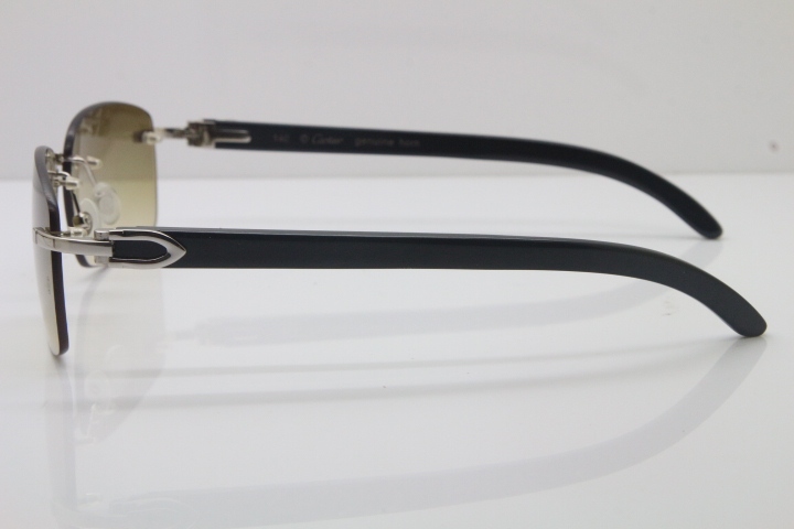 Hot Cartier CT 8200759 18K Gold Rimless Sun Glasses Black Buffalo Horn Sunglasses 8200760 Silver Brown Lens