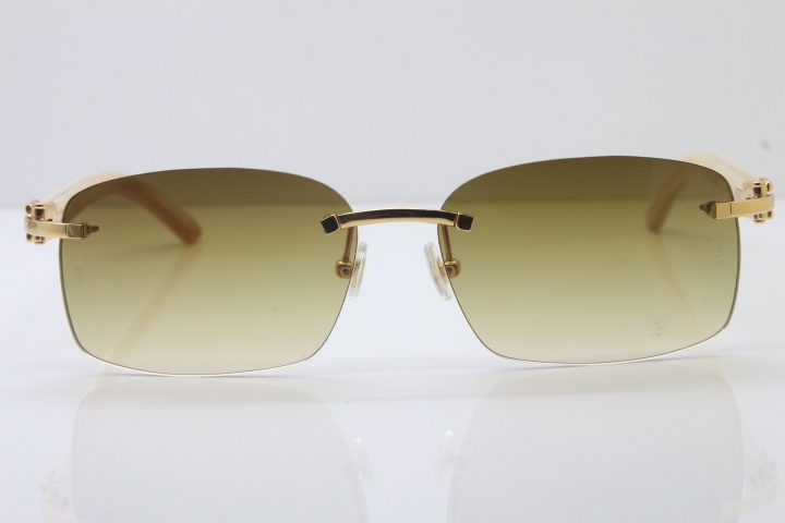Wholesale Cartier CT 8200759 18K Gold Rimless Sun Glasses White Genuine Natural Sunglasses 8200760 Gold Brown Lens