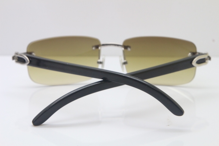 Wholesale High-end brand Cartier 3524012 Rimless SunGlasses Original Black Buffalo Horn Sunglasses in Gold Brown Lens Hot