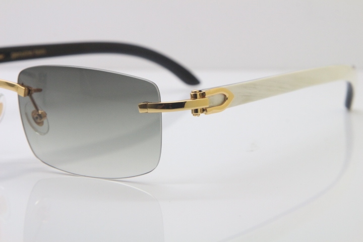 Wholesale High-end brand Cartier Limited edition White Mix Black Buffalo horn Rimless 3524012 Sunglasses in Brown Lens Hot