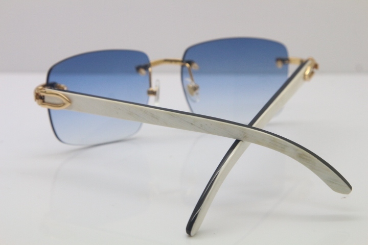 Cartier 8300816 Rimless Original White Inside Black Buffalo Horn Sunglasses in Gold Brown Lens Limited edition Hot