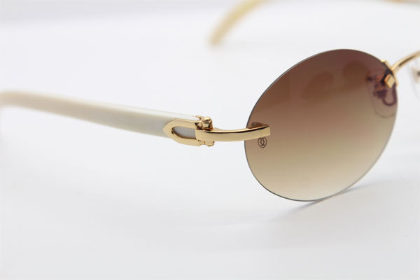 Cartier CT 5124018 18K Gold Rimless White Genuine Natural Sun Glasses Buffalo Horn Sunglasses in Gold Brown Lens Hot