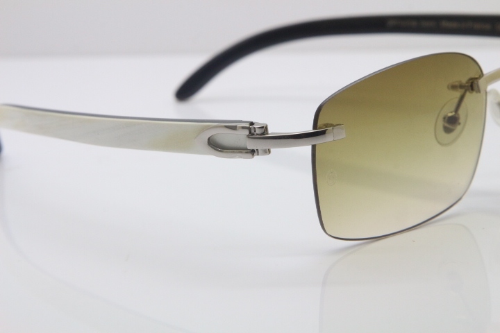 Cartier Rimless 8200759 Original White Inside Black Buffalo Horn Sunglasses in Gold Brown Lens