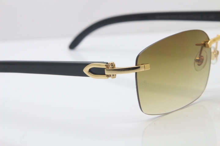 Hot Cartier CT18K Gold Rimless Sun Glasses Black Buffalo Horn Sunglasses 8200760 Silver Brown Lens