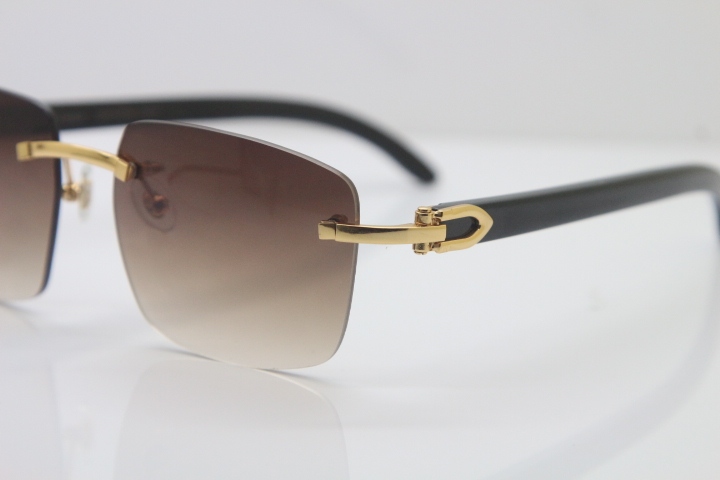 Wholesale High-end brand Carter CT8300816 Rimless Original Black Buffalo Horn Sunglasses in Gold Brown Lens Hot