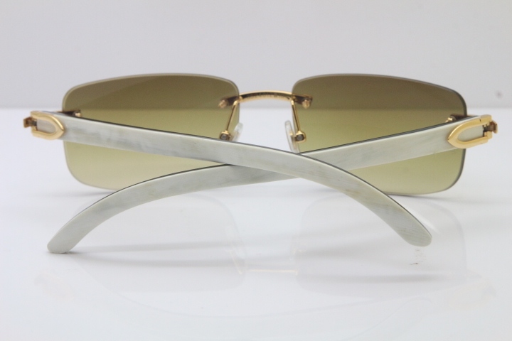 Hot Cartier CT 8200757 Rimless Sun Glasses Original White Inside Black Buffalo Horn Sunglasses 8200758 Gold Brown Lens