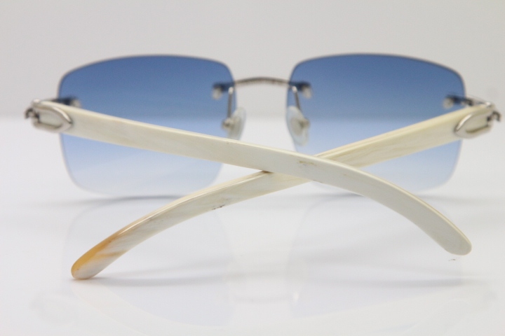 Cartier T8300816 Rimless Original White Genuine Natural Horn Sunglasses in Gold Brown Lens Hot