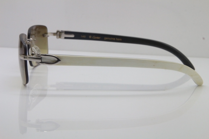 Hot Cartier CT 8200757 Rimless Sun Glasses Original White Inside Black Buffalo Horn Sunglasses 8200758 Gold Brown Lens