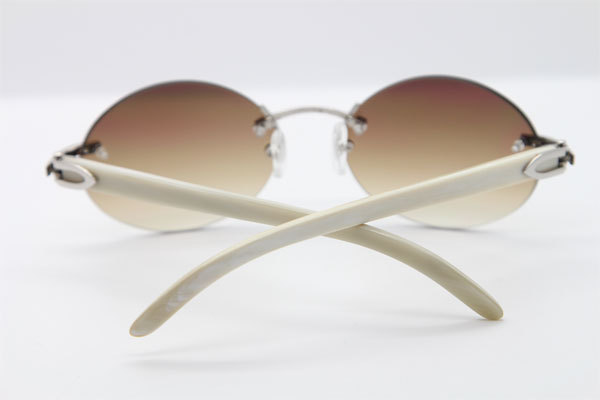 Cartier CT 5124018 18K Gold Rimless White Genuine Natural Sun Glasses Buffalo Horn Sunglasses in Gold Brown Lens Hot