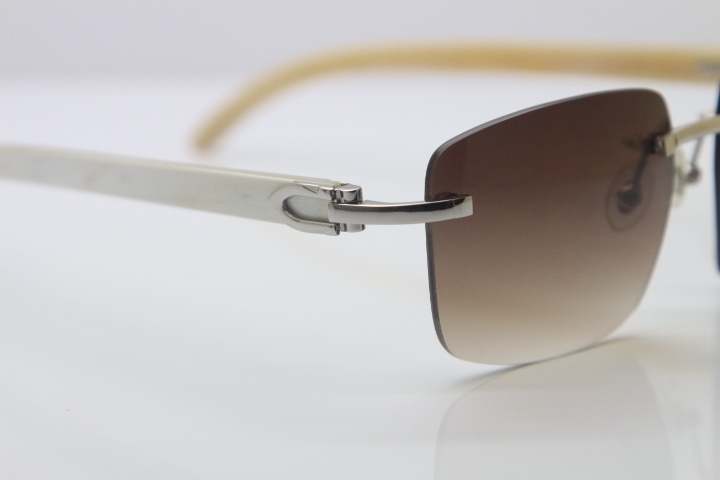 Cartier T8300816 Rimless Original White Genuine Natural Horn Sunglasses in Gold Brown Lens Hot
