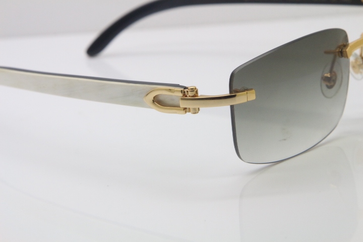 Wholesale High-end brand Cartier Limited edition White Mix Black Buffalo horn Rimless 3524012 Sunglasses in Brown Lens Hot