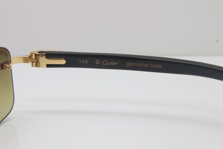 Wholesale High-end brand Cartier Limited edition White Mix Black Buffalo horn Rimless 3524012 Sunglasses in Brown Lens Hot