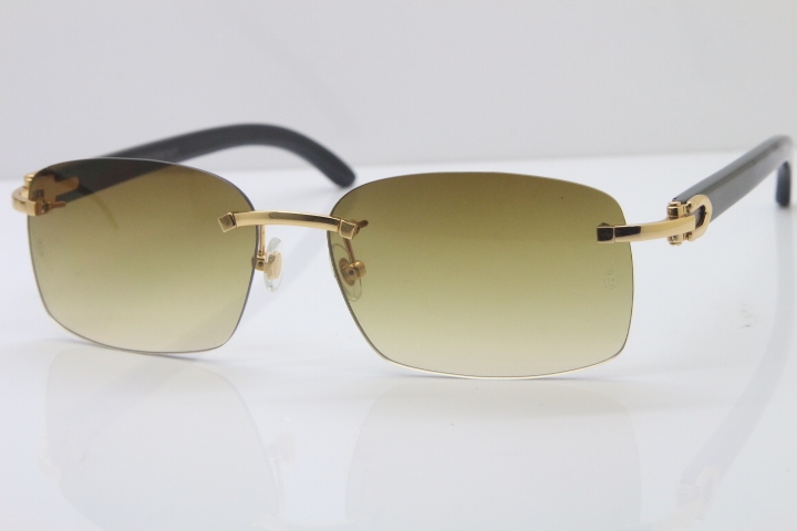 Hot Cartier CT18K Gold Rimless Sun Glasses Black Buffalo Horn Sunglasses 8200760 Silver Brown Lens